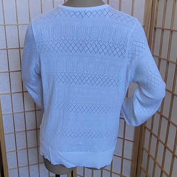 Torrid white open knit lightweight sweater with drawstring at neck size 0 or M/L - Picture 3 of 12